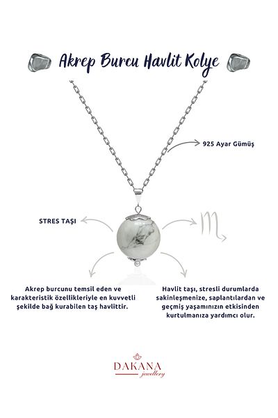 DAKANA JEWELLERY Certified Howlite Natural Stone Scorpio Silver Necklace
