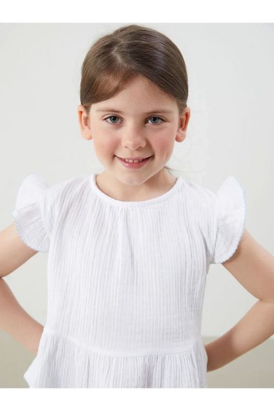 LC Waikiki Lcw Kids White Muslin Cotton Girls Blouse and Pants 2 Pcs