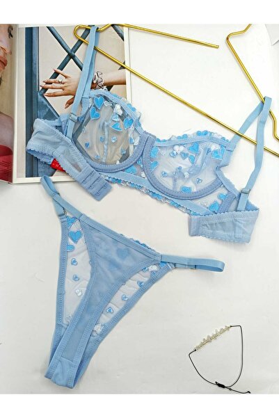 La Linaa Love Mavi Бюстгальтер з трусиками-танго з малюнком у вигляді сердечок