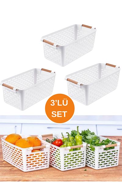 Palica White 3-Piece Multi-Purpose Organizer Basket Set for Kitchen, Bathroom, Office and Wardrobe Organizer