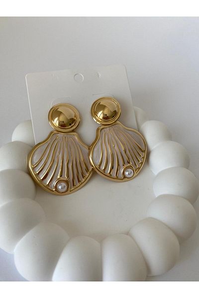 marsel aksesuar Mussel Figured Pearl Detail Powder Earrings