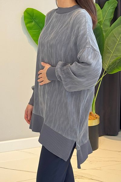 Nuss Silk Satin Patterned Tunic 3009 Anthracite