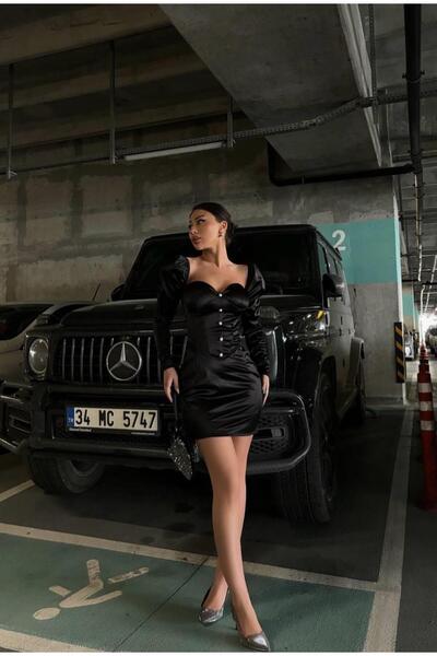 conconmoda Saten Tasarım Düğme Detay Elbise