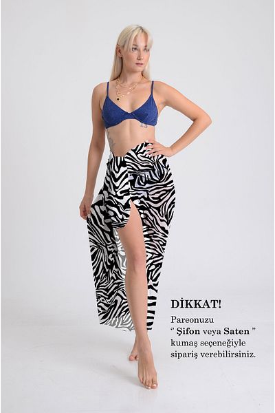 DESENİX Zebra Pattern Pareo - 100X145 cm - Silky Chiffon & Luxury Satin Fabric Option - Beach Dress