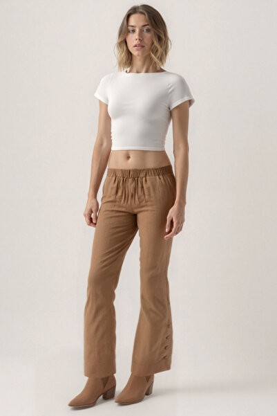 Vitrin Buttoned Crinkle Fabric Trousers