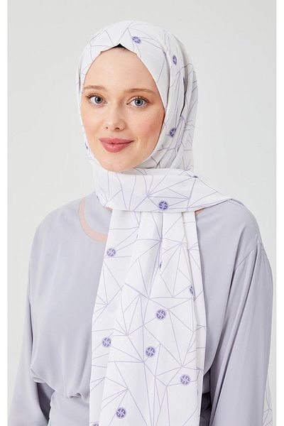 FİVESCARF Lilac Geometric Pattern Violet Medina Silk Shawl