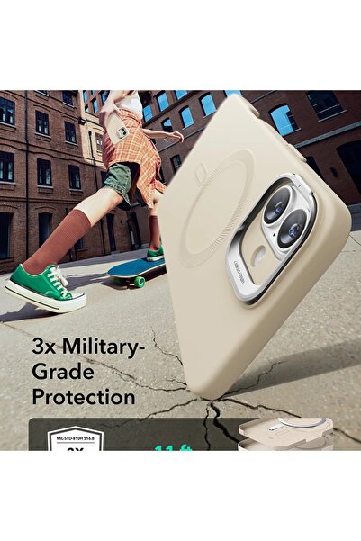 ESR IPhone 16 Plus Case - ESR Cloud Soft HaloLock Kickstand - Light Tan