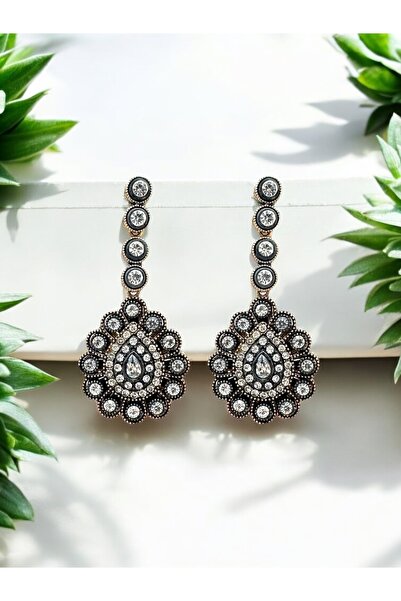 FUYA JEWELLERY Zirkon Taşlı Elmas Montür Su Damlası Küpe