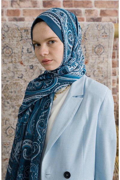 Fatma Atasoy Presya Indigo Ethnic Patterned Shawl