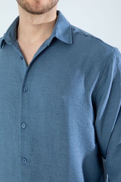 a02teks Férfi jégkék vászon texturált túlméretes ing (SZÉLES VÁGÁS)