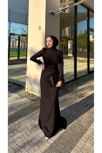 moda zeynaa BESTE ÇİFT ÖRME KREP TESETTÜR ELBİSE