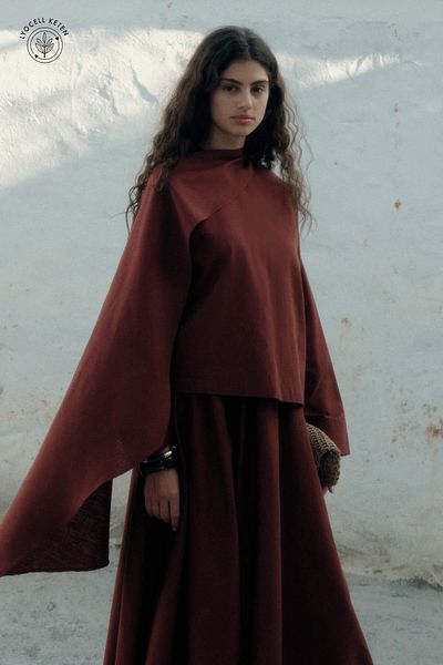 Hooopstore Βασική κοραλλιογενής μπλούζα με λεπτομέρεια από λινό μανδύα Lyocell