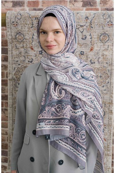 Fatma Atasoy Presya Gray Ethnic Patterned Shawl