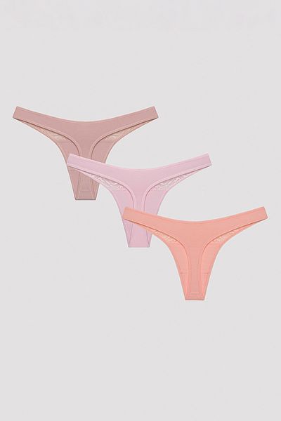 Penti Coral Vibes Πολύχρωμο στρινγκ εσώρουχο 3 τεμαχίων με λεπτομέρεια από δαντέλα