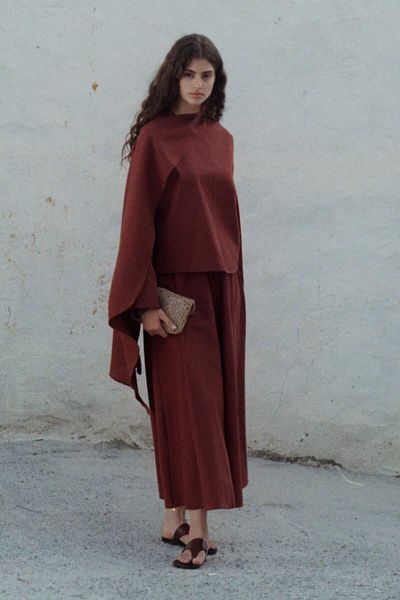 Hooopstore Βασική κοραλλιογενής μπλούζα με λεπτομέρεια από λινό μανδύα Lyocell