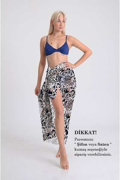 DESENİX Watercolor Leopard Print Pareo - 100X145 cm - Silky Chiffon & Luxury Satin Fabric Option- Beach Dress