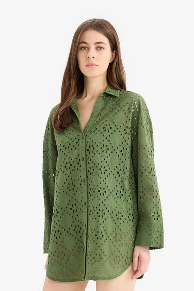 DeFacto Regular Fit Cotton Brode Beach Shirt-Fall in Love C0506Ax25Sm