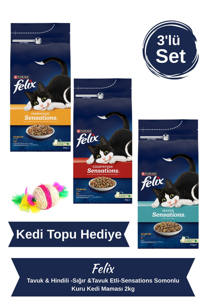 FELIX Sensations Somonlu Sığır&Tavuk Etli Kuru Kedi-Tavuk Ve Hindili Kuru Ked...