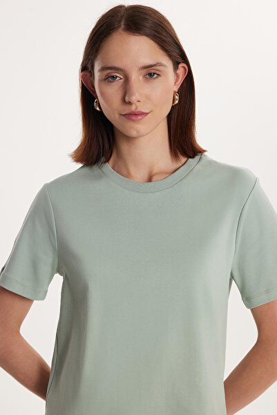 Tudors Γυναικείο μπλουζάκι Relax Fit Relaxed Cut 100% βαμβακερό κοντό μανίκι με λαιμόκοψη μέντα