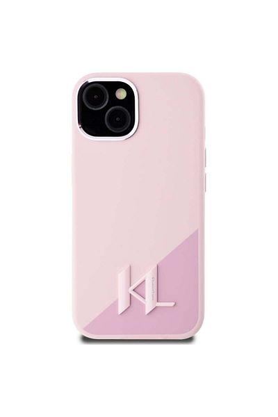 Karl Lagerfeld Carcasă pentru iPhone 15 - Karl Lagerfeld Silicon MagSafe (KLHMP15SSCMKMPCP) - Inițiale metalice cu umbră roz