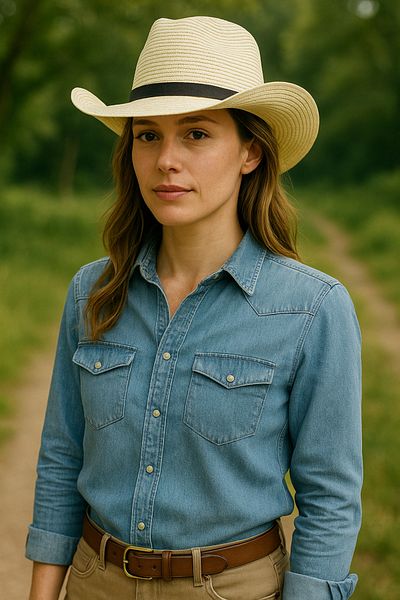 LAGRANZE Straw Stripe Detail Casual Women's Cowboy Hat