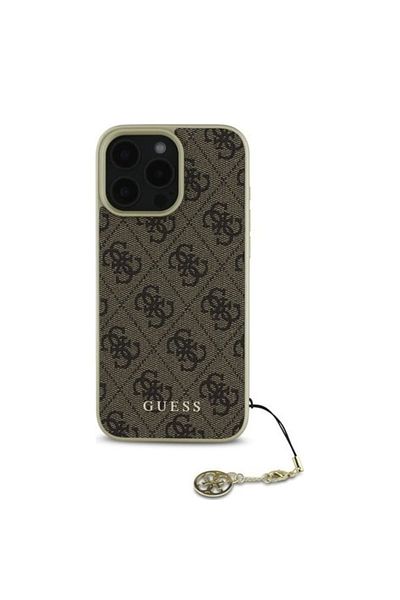 Guess Case for iPhone 16 Pro - Guess Hardcase 4G Charms Collection (GUHCP16LGF4GBR) - Brown