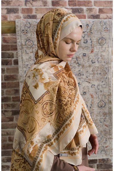 Fatma Atasoy Hibisca Soft Yellow Ethnic Patterned Shawl