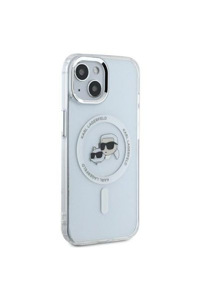Karl Lagerfeld Case for iPhone 14 - Karl Lagerfeld IML MagSafe (KLHMP14SHLSKCH) - White Metal Karl&Choupette Head
