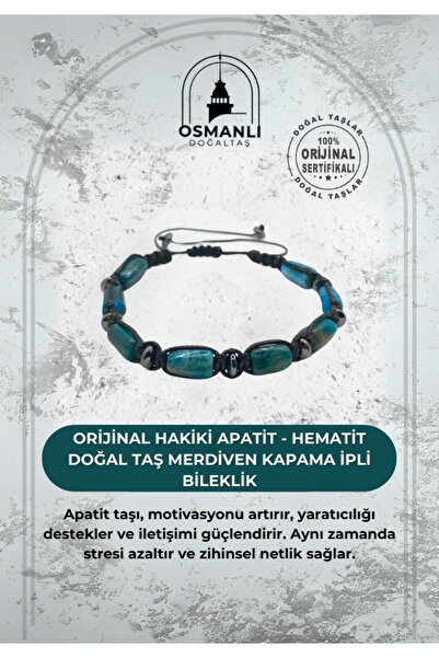 OSMANLI DOĞAL TAŞ Original Genuine Apatite - Hematite Natural Stone Ladder Closure String Bracelet
