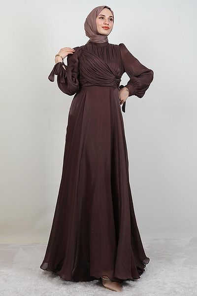GİYZAMİLA Βραδινό φόρεμα Lily Silk Bitter Brown