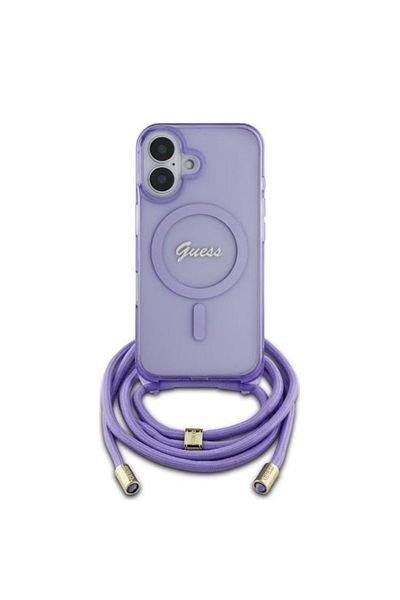 Guess Case for iPhone 16 - Guess IML Crossbody Cord Script MagSafe (GUHMP16SHCTSGNSP) - Pink