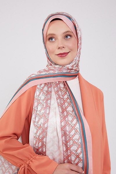 FİVESCARF Salmon Striped Ring Pattern Brand Shawl