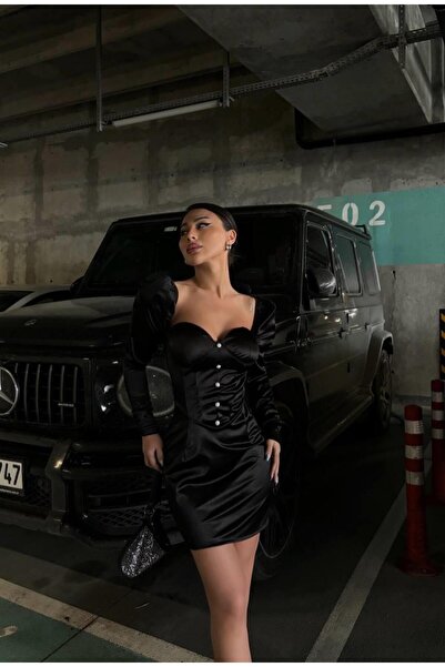 conconmoda Saten Tasarım Düğme Detay Elbise