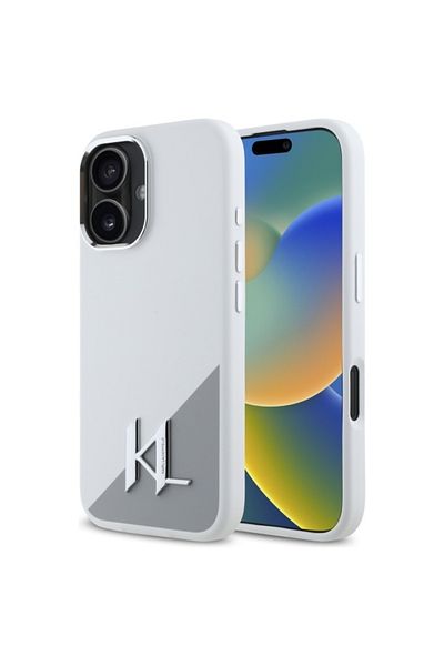 Karl Lagerfeld Case for iPhone 16 - Karl Lagerfeld Silicone (KLHMP16SSCMKMPCH) - White Shadow Metal Initial