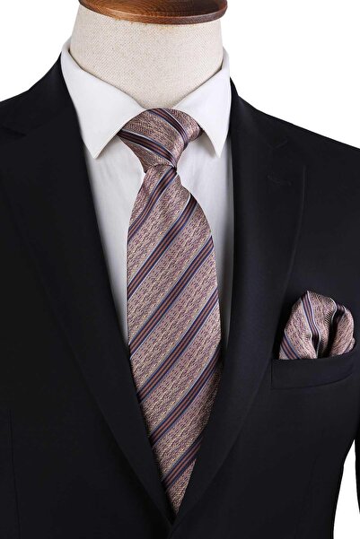 Kravatkolik Κλασική γραβάτα με μπεζ ριγέ μοτίβο KK13195