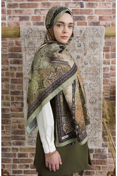 Fatma Atasoy Glorina Green Ethnic Patterned Shawl
