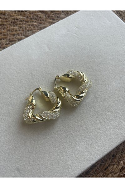 Onsiletişim LOTUSBYBUKET Gold çelik zirkon taşlı özel tasarım kaplama küpe