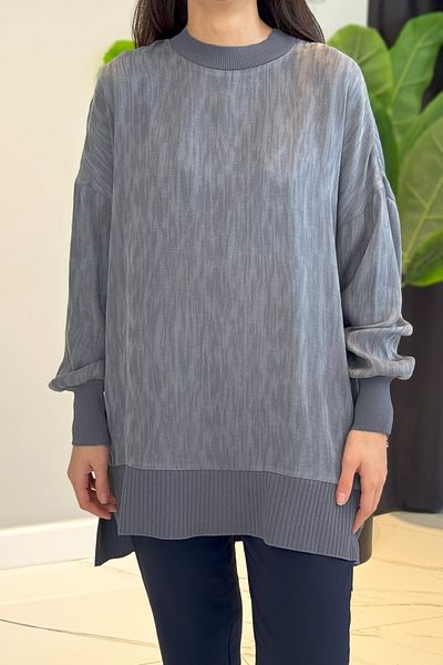 Nuss Silk Satin Patterned Tunic 3009 Anthracite