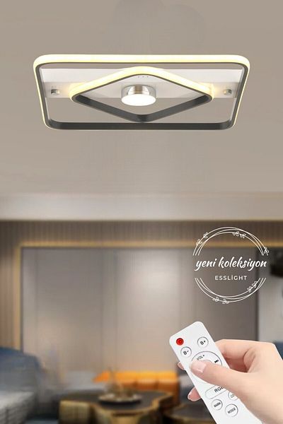ESSLİGHT Sanya 45 cm Remote Controlled Plafonier Chandelier with 3 Color Light Modes (White Yellow Daylight) Kitchen Bedroom