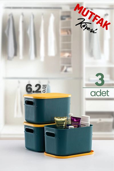 Mutfak Köşesi Terra 3 Pieces 6.2 Lt Organizer Box with Lid, Decorative Storage Box