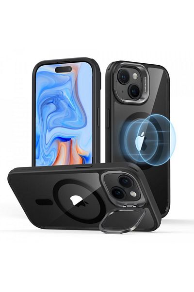 ESR Case for iPhone 15 Plus - ESR Classic Hybrid HaloLock Kickstand - Clear Black