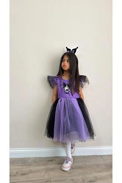 ÖRZİKİDS Kuromi Printed Dress Party Wedding Special Day with Crown 4/ 11 Years