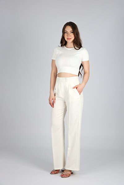 allwear Crepe High Waist Palazzo Pants with Hook and Loop Closure for Women – Wide Leg, Pockets, Stylish Fit