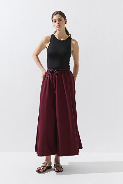 Hooopstore Elastic Waist Cotton Burgundy Skirt