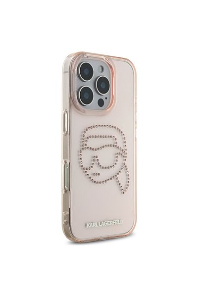 Karl Lagerfeld Case for iPhone 16 Pro - Karl Lagerfeld IML Rhinestones (KLHCP16LHKHDCELP) - Pink Karl Head