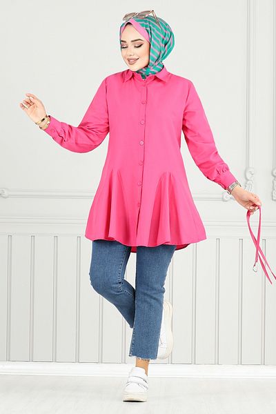 ModaMerve Cămașă cu centură 256ASN936-M Fuchsia