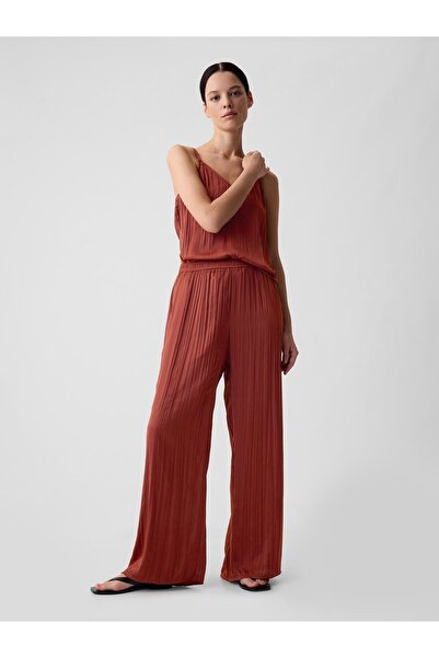 GAP Kadın Kahverengi Crinkle Saten Pantolon