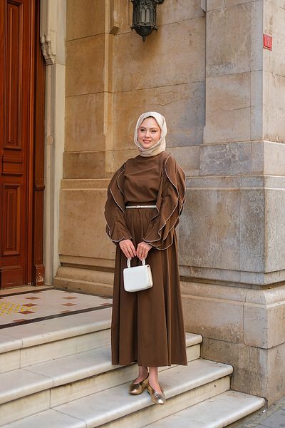 LOCCO Women's Sleeves Ornamental Stitched Suit Brown