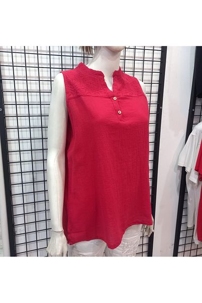 Butik Şans Button Detailed Zero Sleeve Cotton Blouse