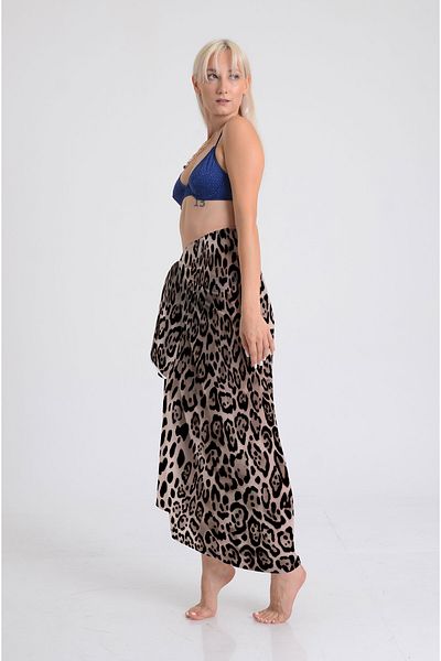 DESENİX Leopard Print Pareo - 100X145 cm - Silky Chiffon & Luxury Satin Fabric Option - Beach Dress